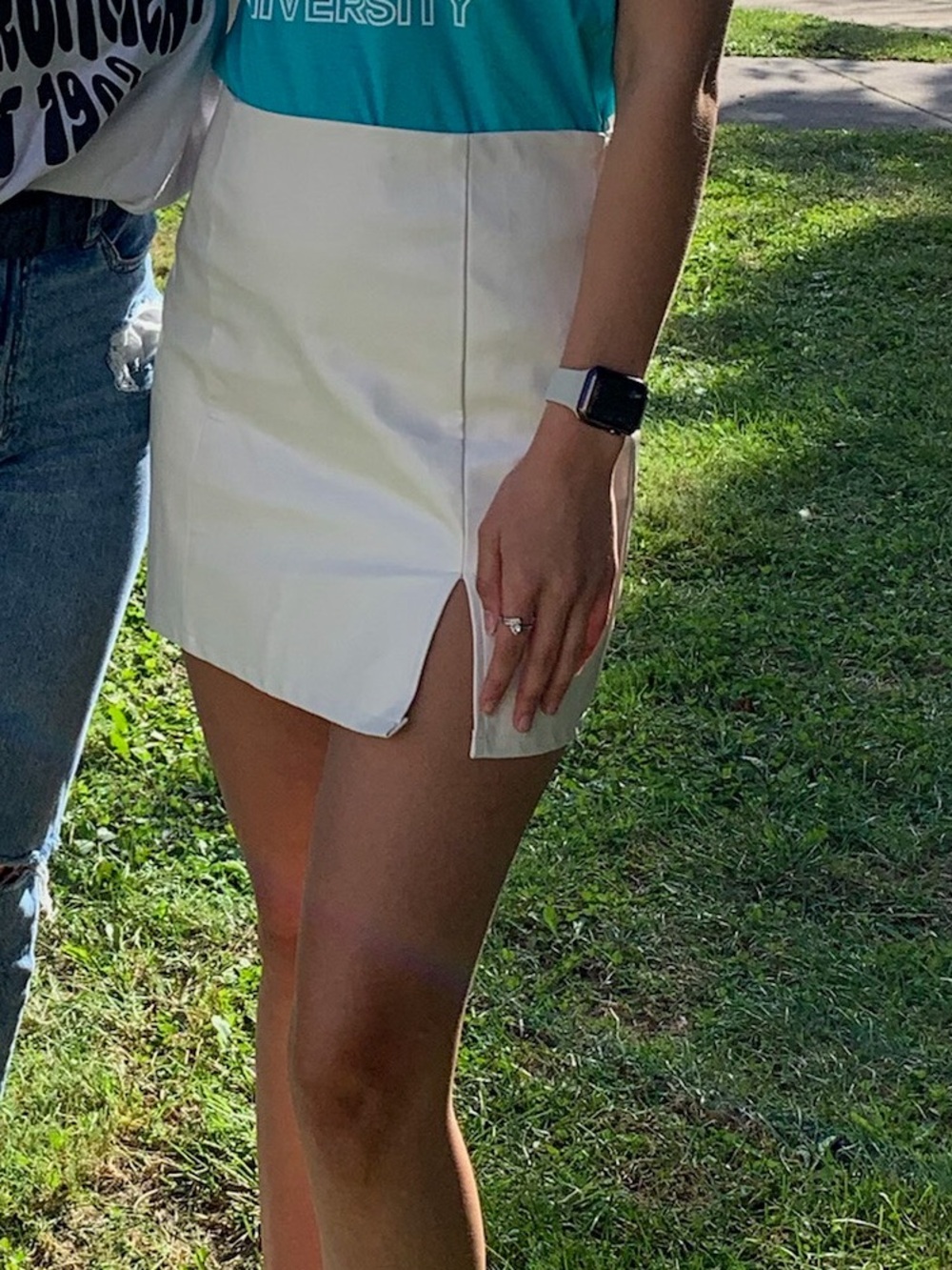 White Faux Leather Mini Skirt with Front Slit